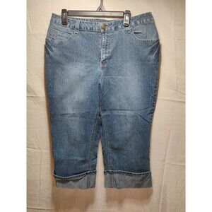 L  A Blues Womens 16W Denim Capri Pants Cuffed Medium Wash